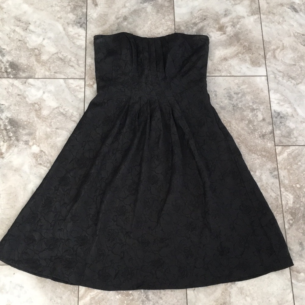 White House Black Market Strapless Black Lace Floral A-Line Dress